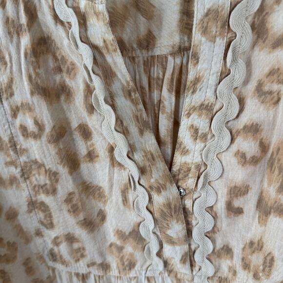 Lola Australia Leopard Print Cotton Boho Tiered Midi Dress Tan Beige Size M - Picture 6 of 9